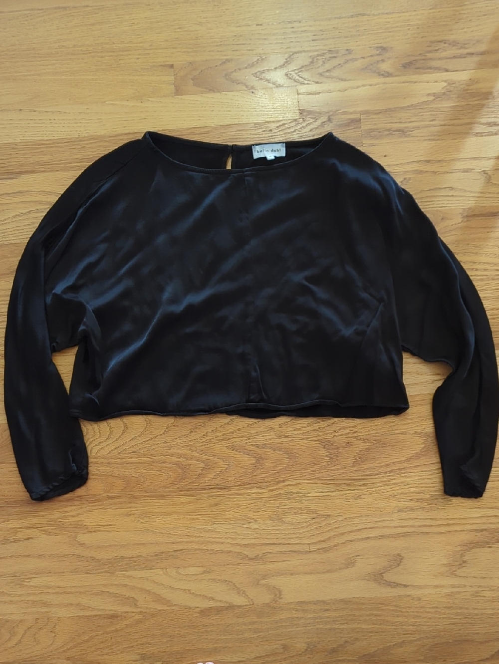 Bella Dahl Black Satin Long-Sleeve Crop Top